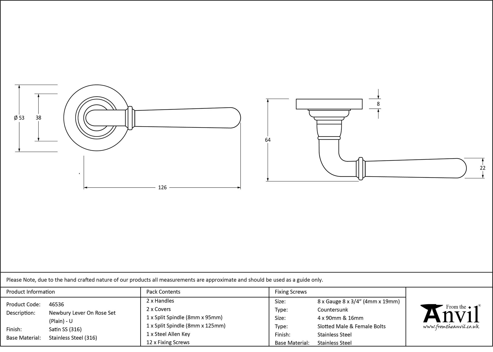 satin marine ss (316) newbury lever on rose set (plain) unsprung