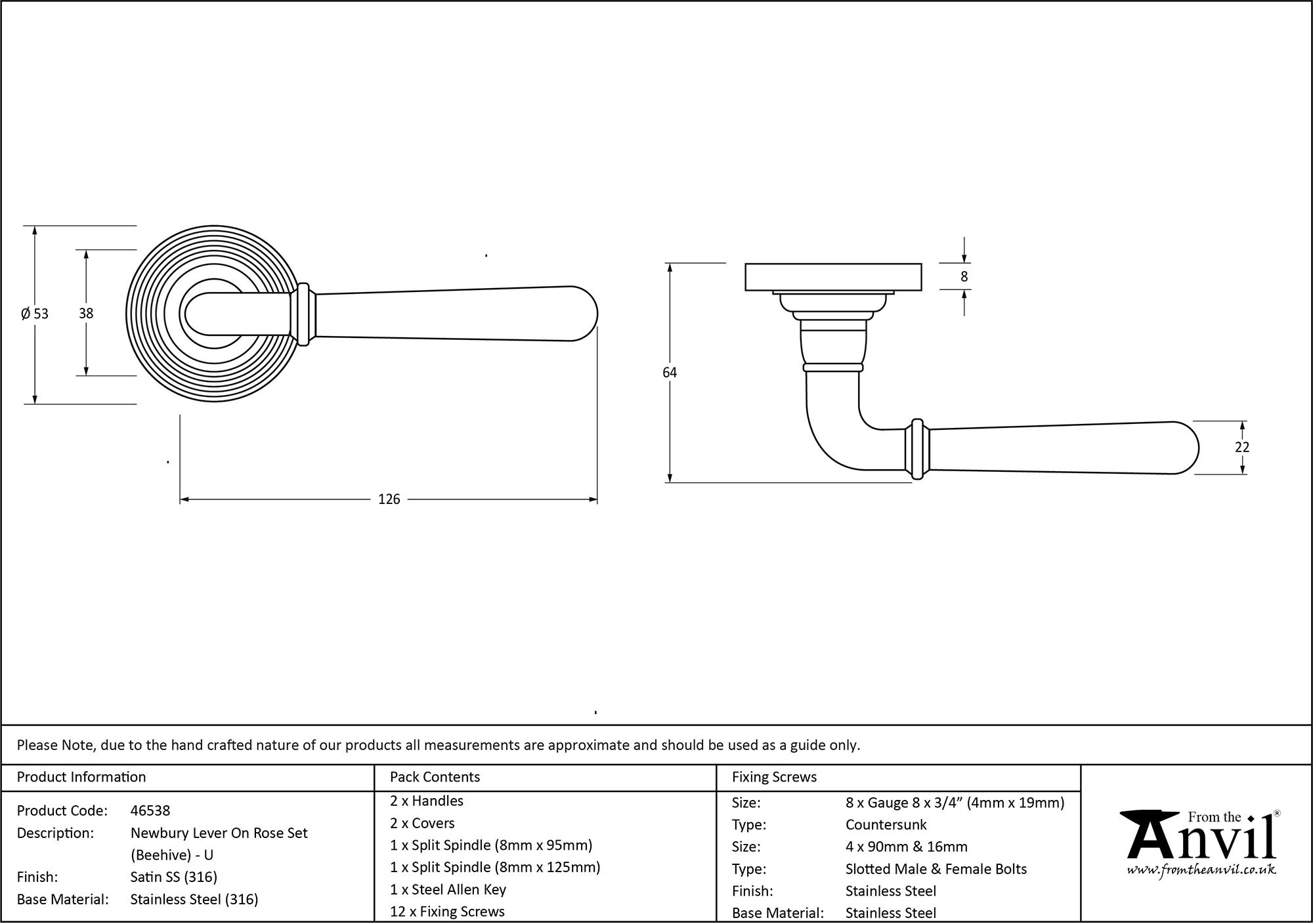 satin marine ss (316) newbury lever on rose set (beehive) unsprung