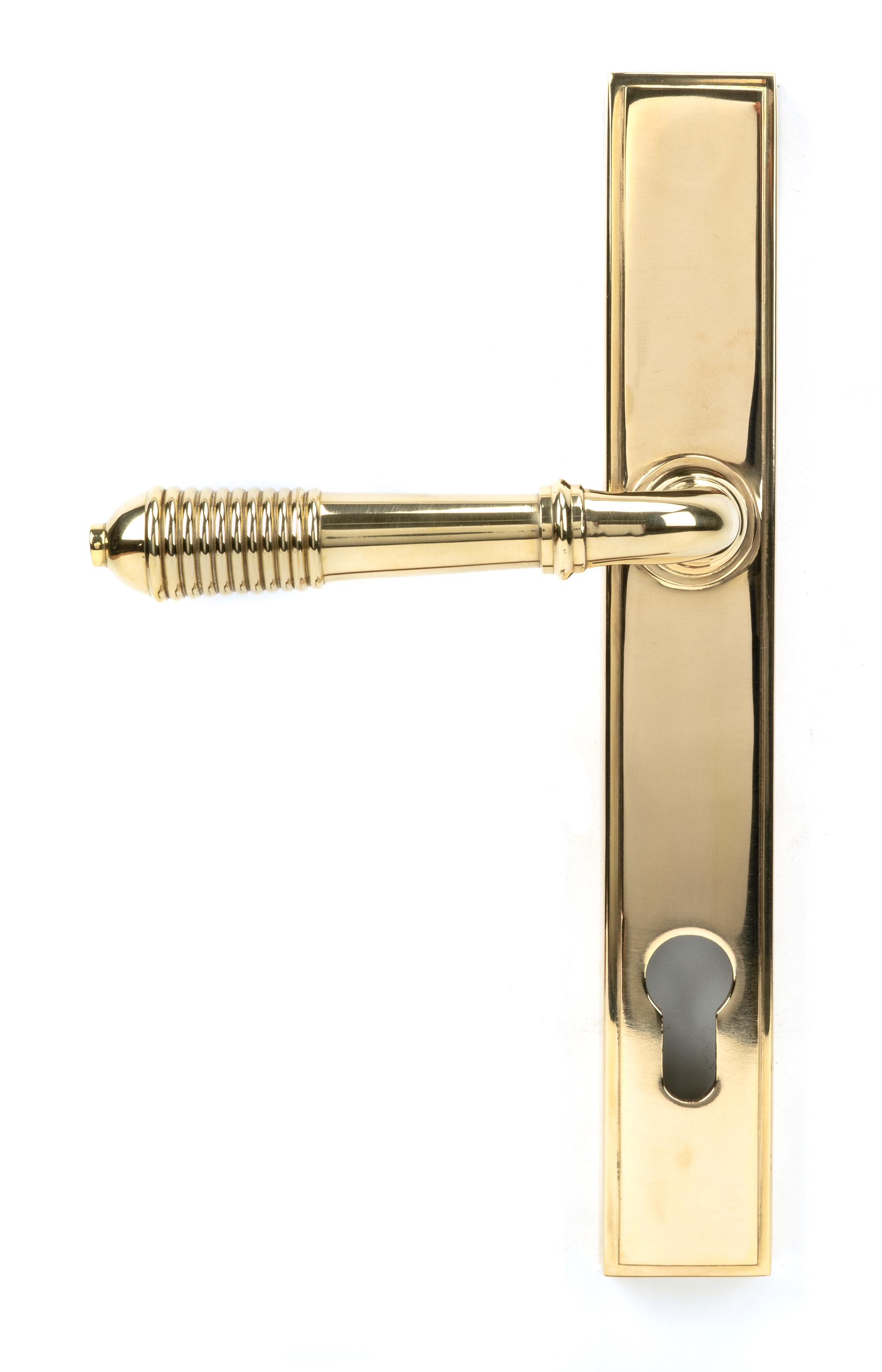 polished brass reeded slimline lever espag. lock set