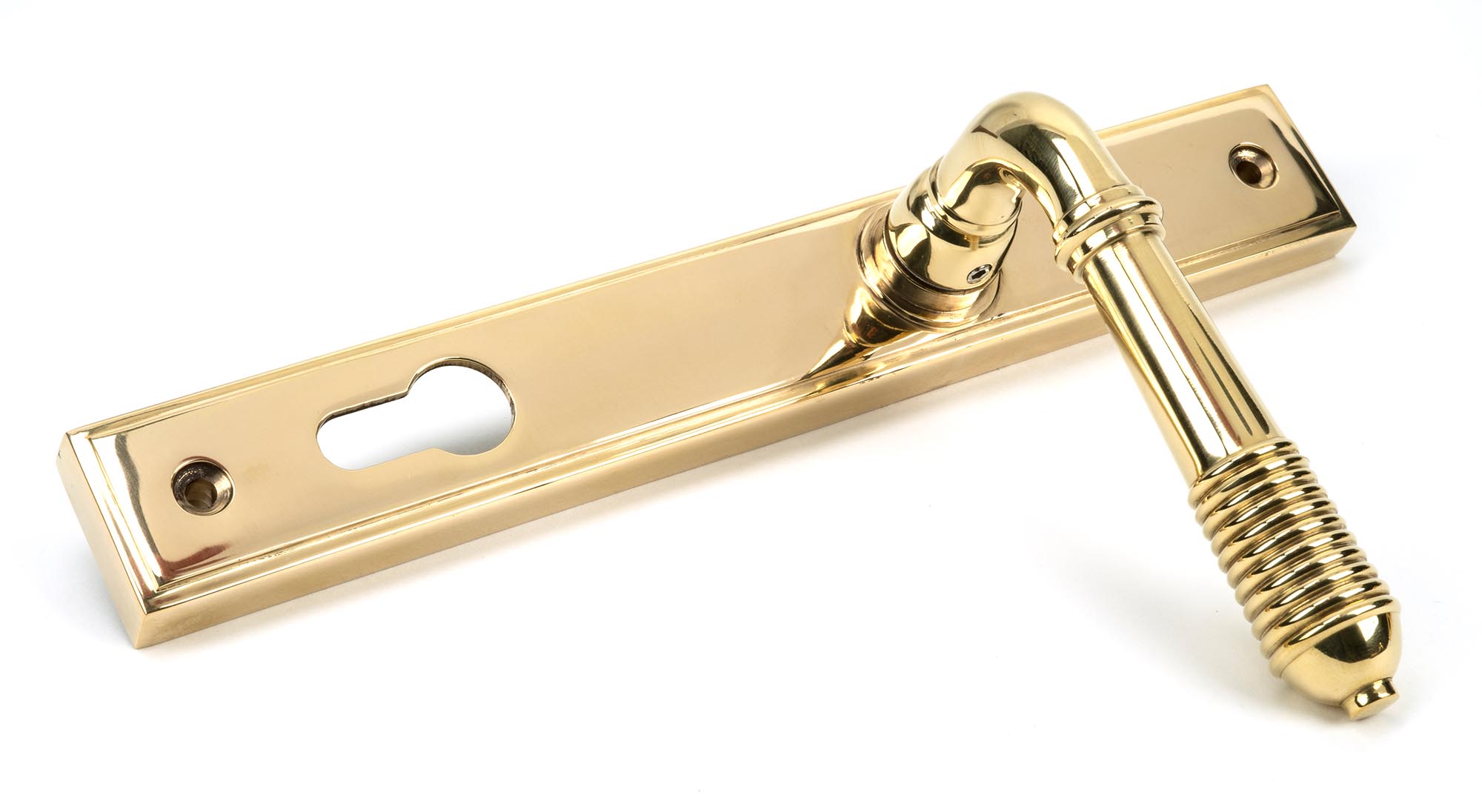 polished brass reeded slimline lever espag. lock set