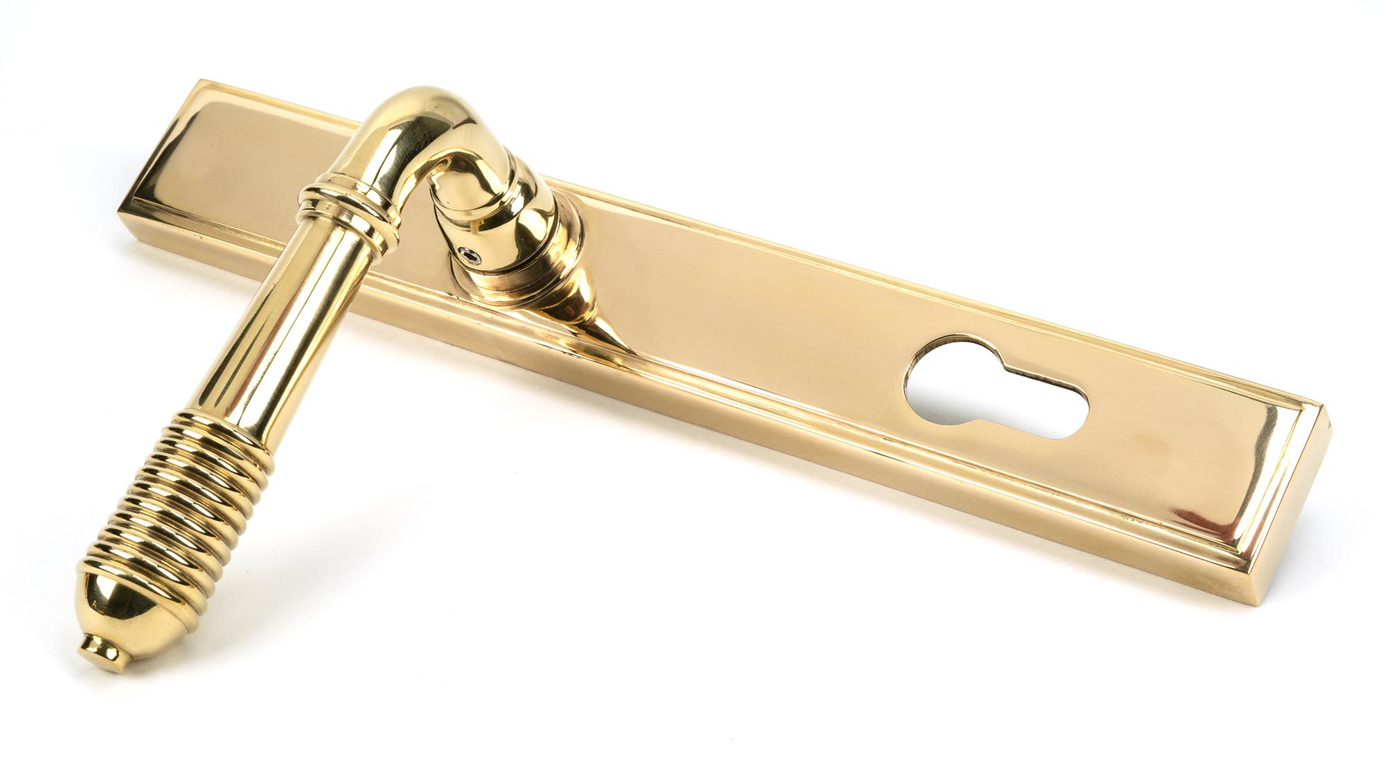 polished brass reeded slimline lever espag. lock set