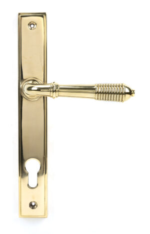 polished brass reeded slimline lever espag. lock set