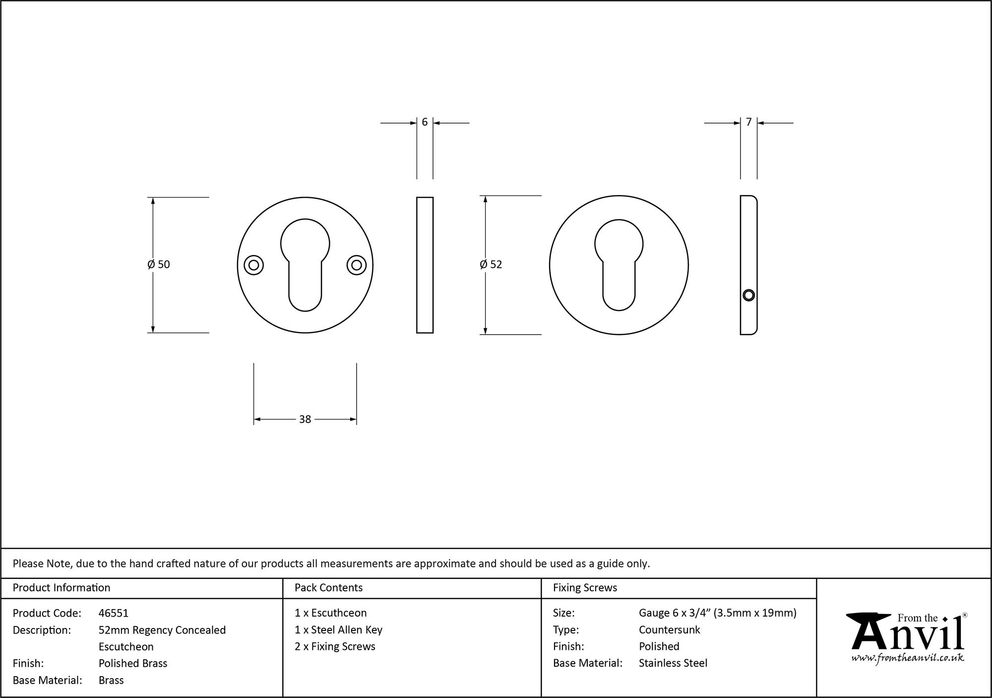 polished brass 52mm regency concealed escutcheon