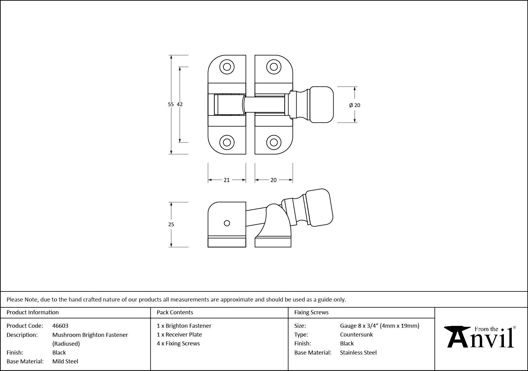 black mushroom brighton fastener (radiused)
