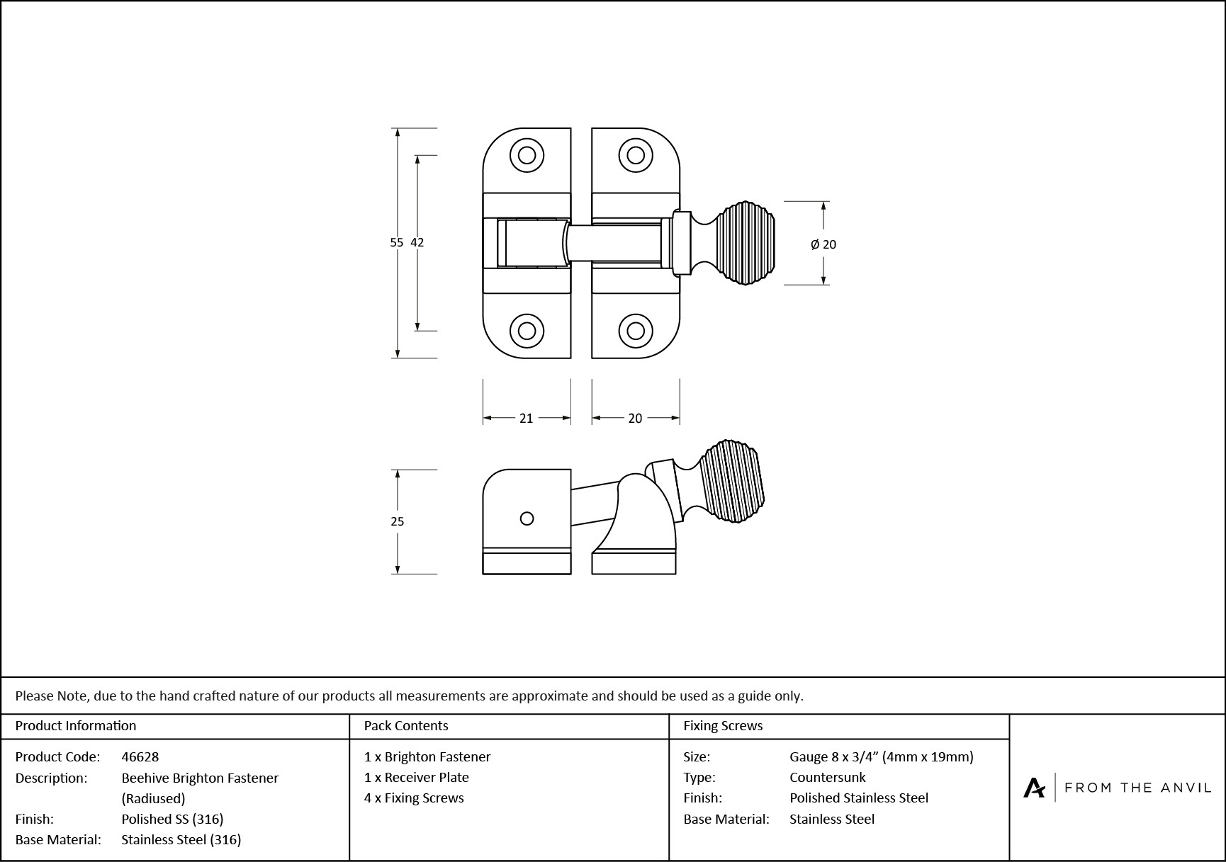 polished marine ss (316) beehive brighton fastener (radiused)