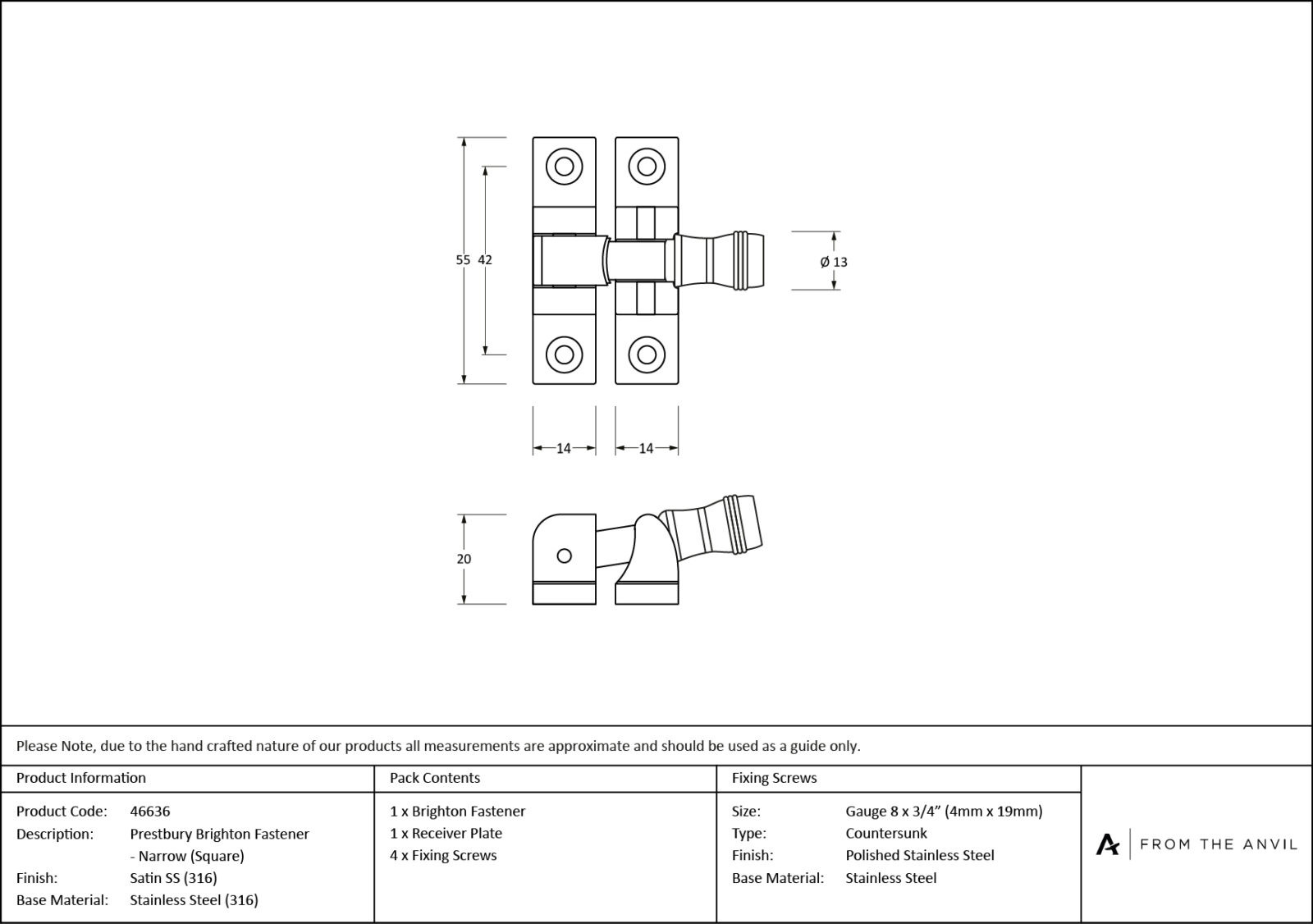 satin marine ss (316) prestbury brighton fastener narrow (square)