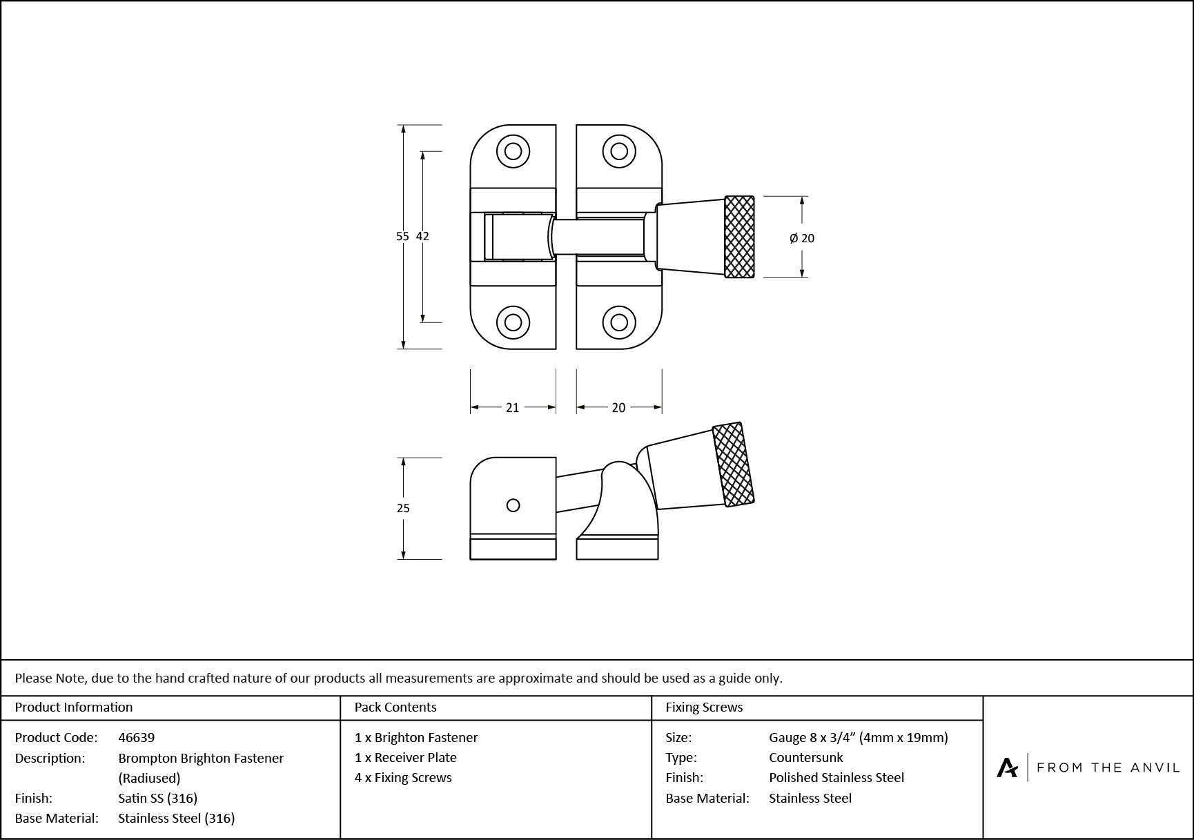 satin marine ss (316) brompton brighton fastener (radiused)