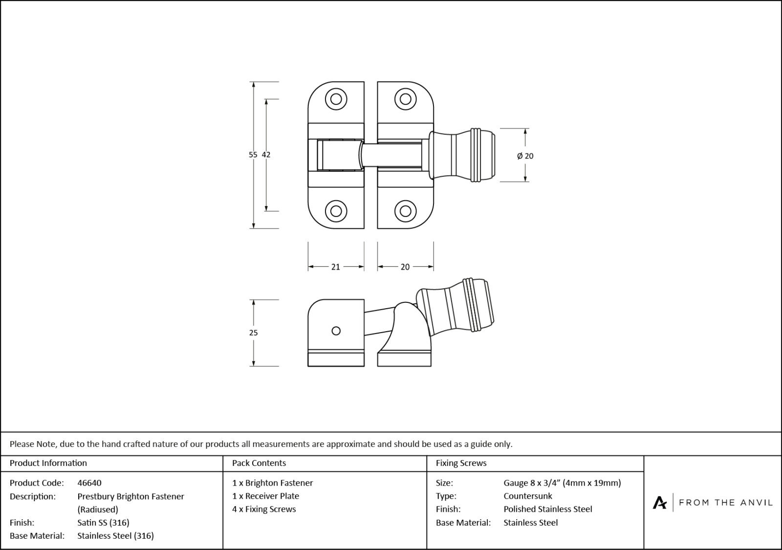 satin marine ss (316) prestbury brighton fastener (radiused)