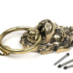 aged brass lion head door knocker