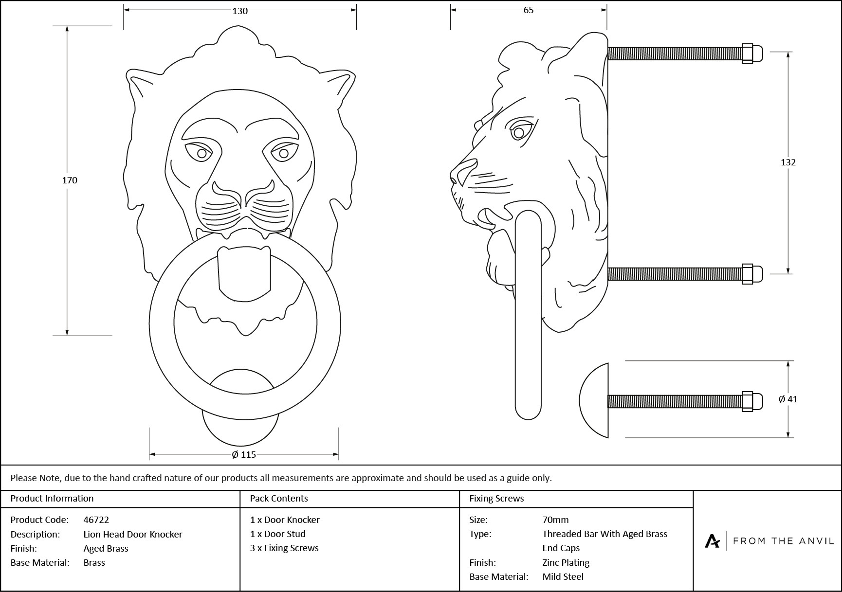 aged brass lion head door knocker