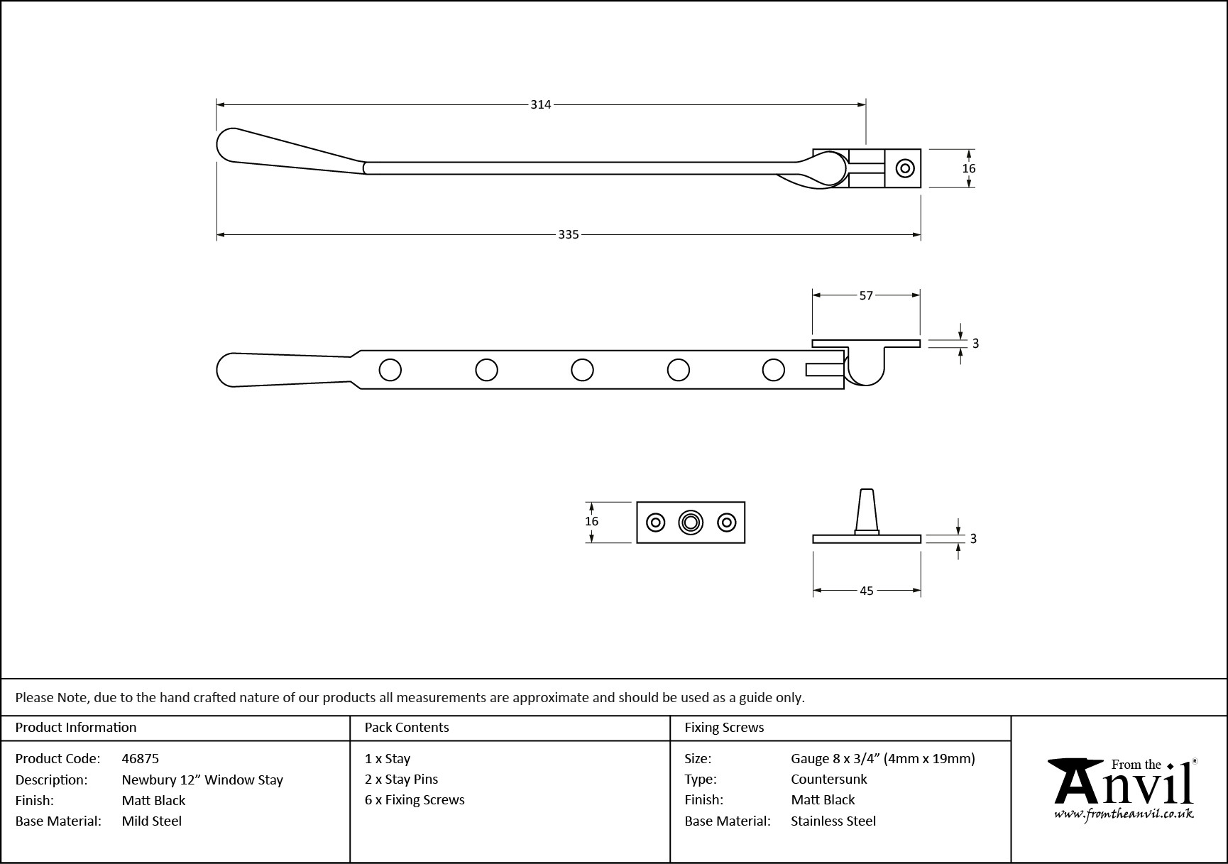 matt black 12" newbury stay