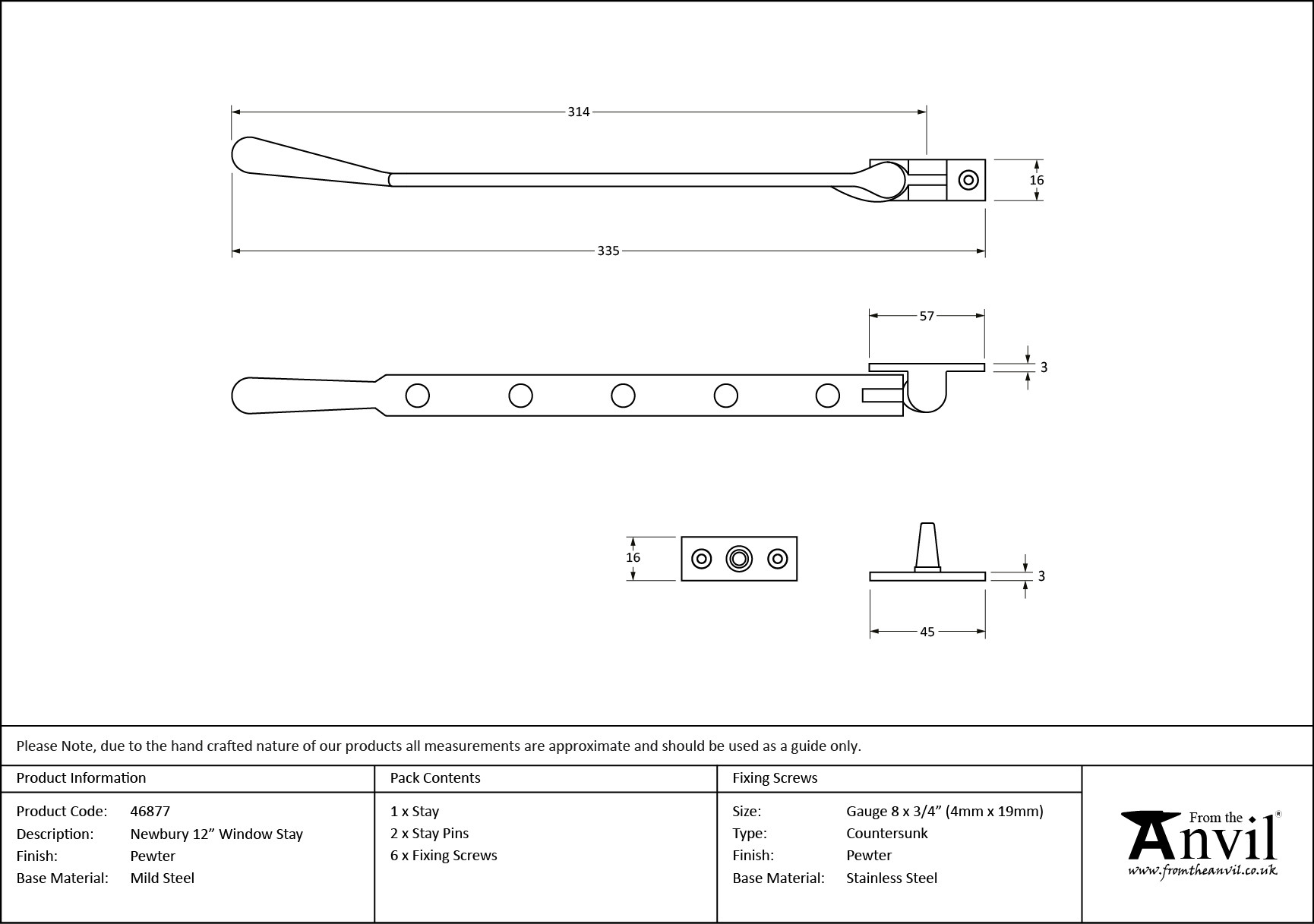 pewter 12" newbury stay