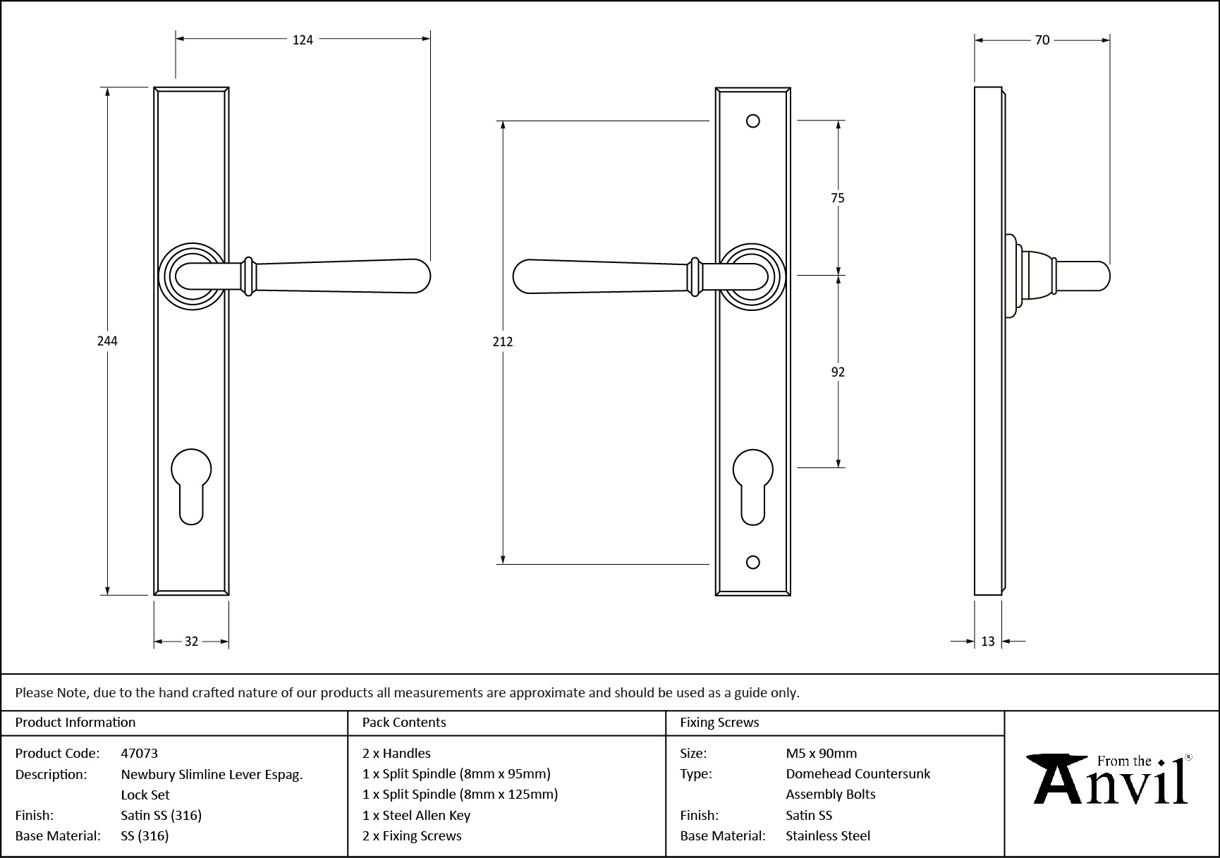 satin marine ss (316) newbury slimline lever espag. lock set