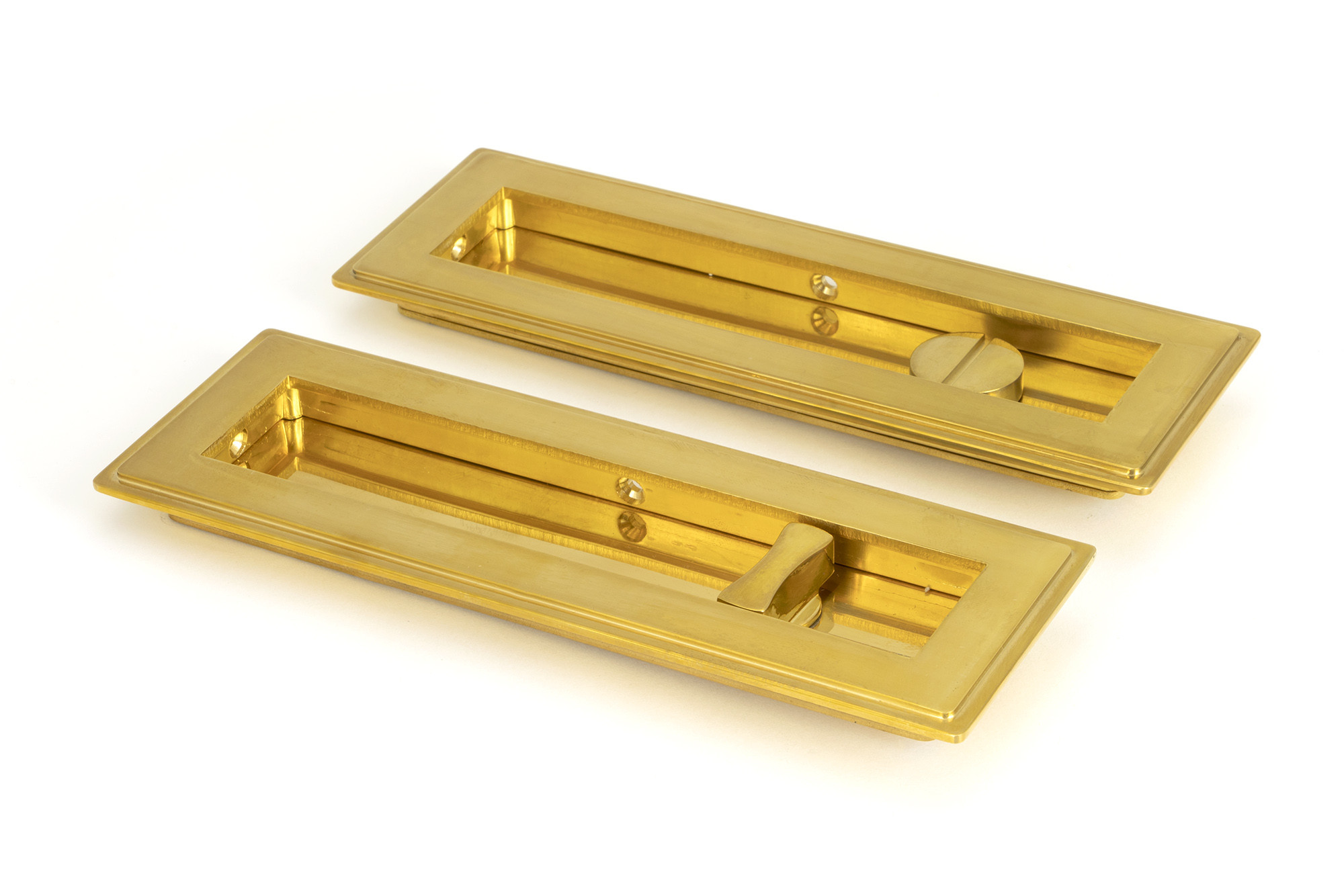 polished brass 175mm art deco rectangular pull privacy set
