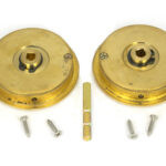 polished brass 60mm art deco round pull privacy set