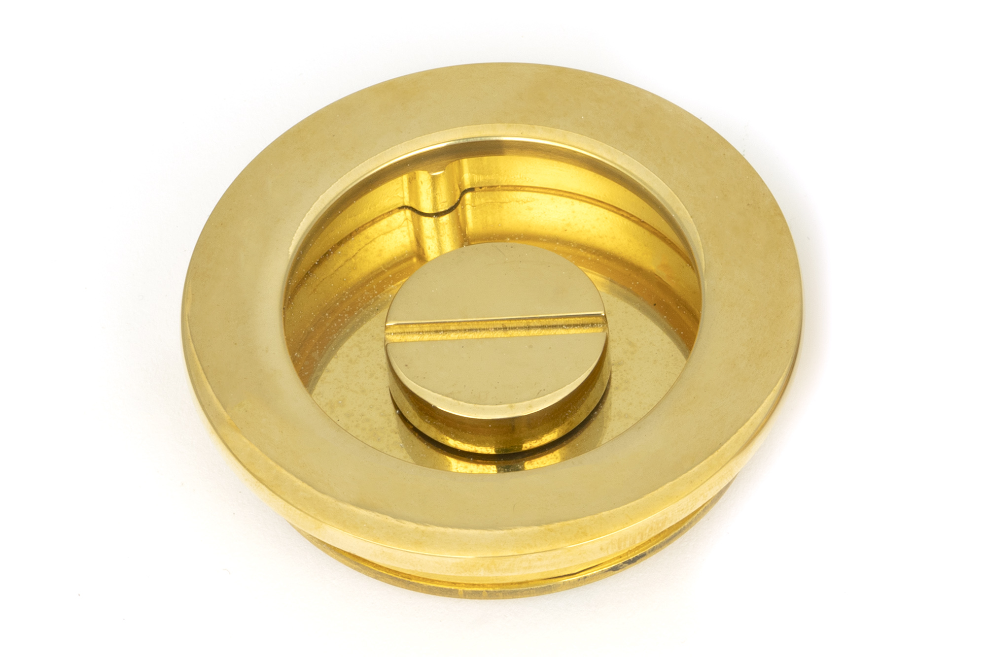polished brass 60mm plain round pull privacy set