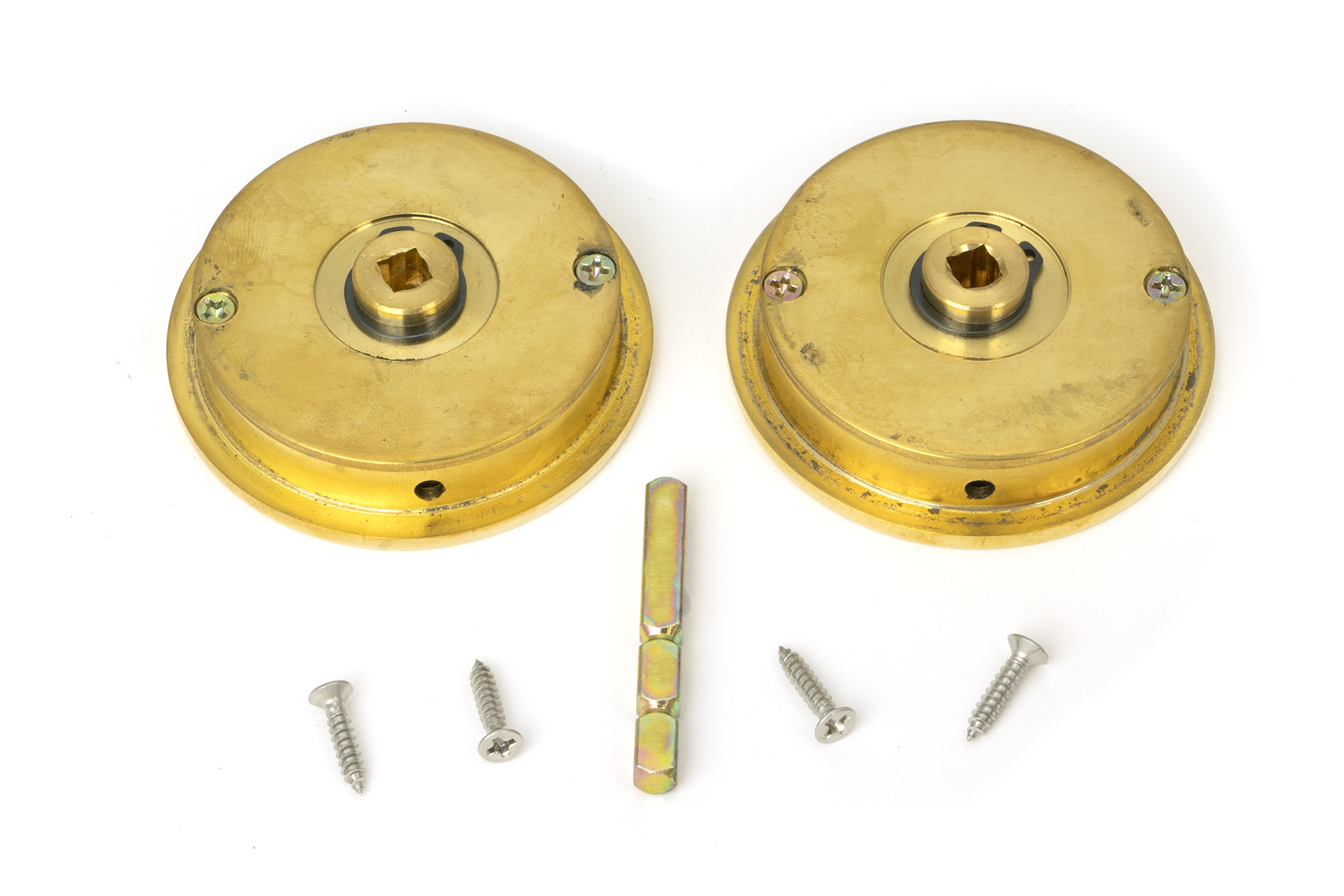 polished brass 60mm plain round pull privacy set