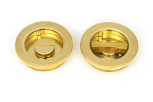 polished brass 60mm plain round pull privacy set