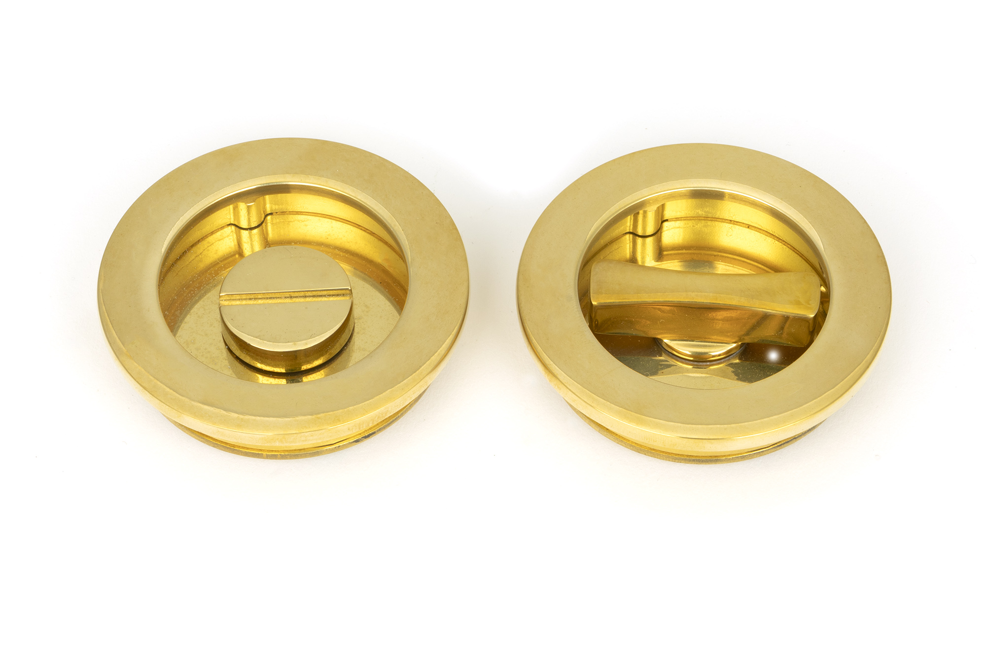 polished brass 60mm plain round pull privacy set