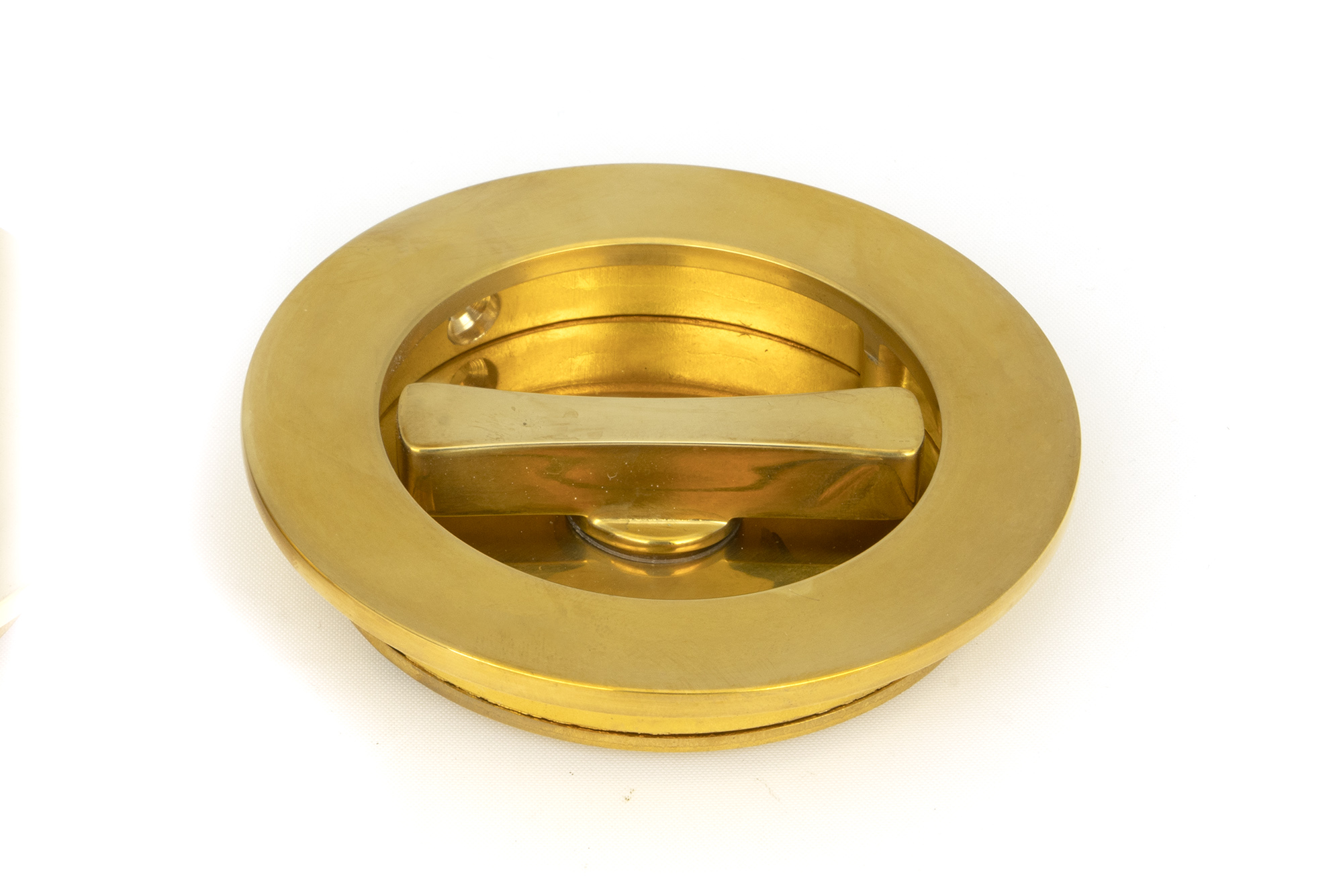polished brass 75mm plain round pull privacy set