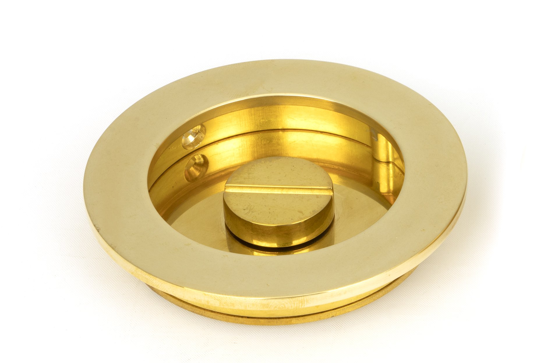 polished brass 75mm plain round pull privacy set