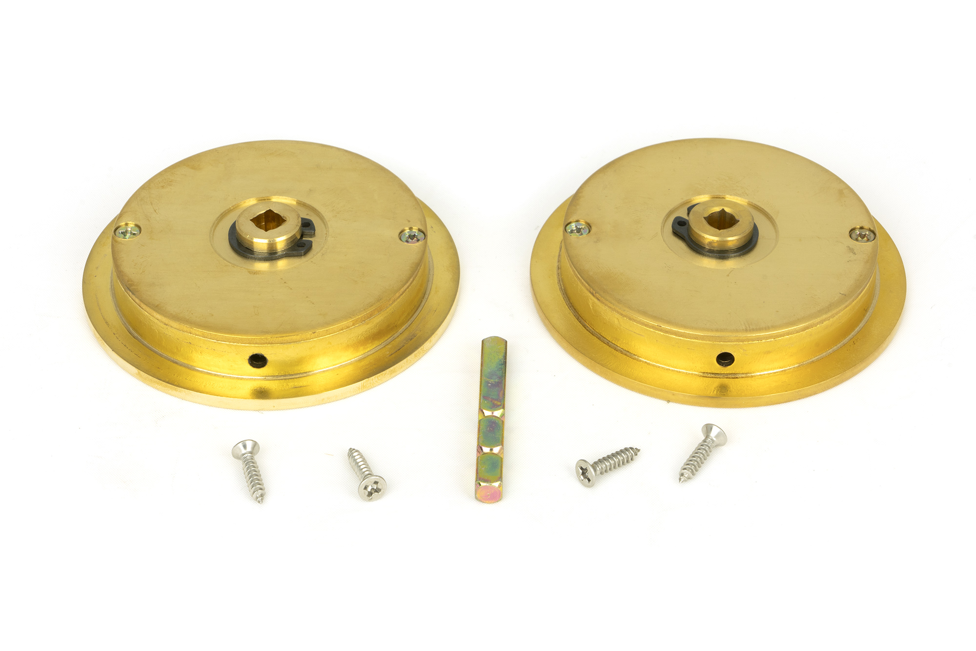 polished brass 75mm plain round pull privacy set