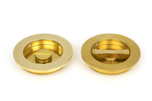 polished brass 75mm plain round pull privacy set