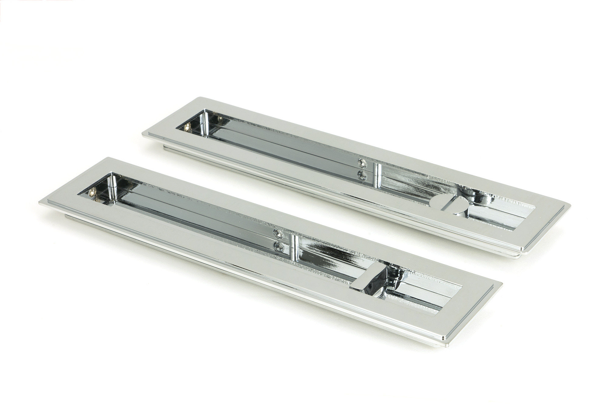 polished chrome 250mm art deco rectangular pull privacy set