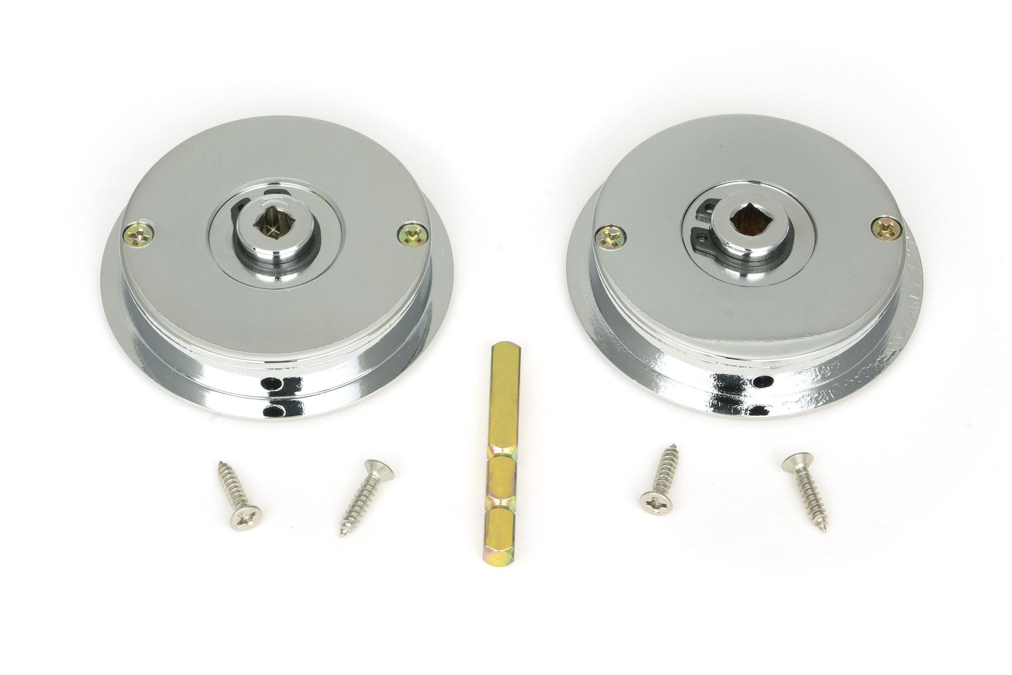 polished chrome 60mm art deco round pull privacy set