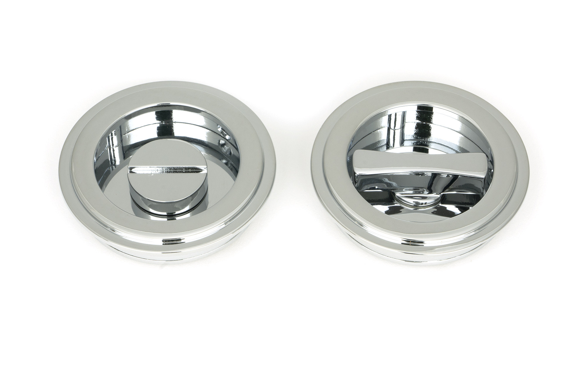 polished chrome 60mm art deco round pull privacy set