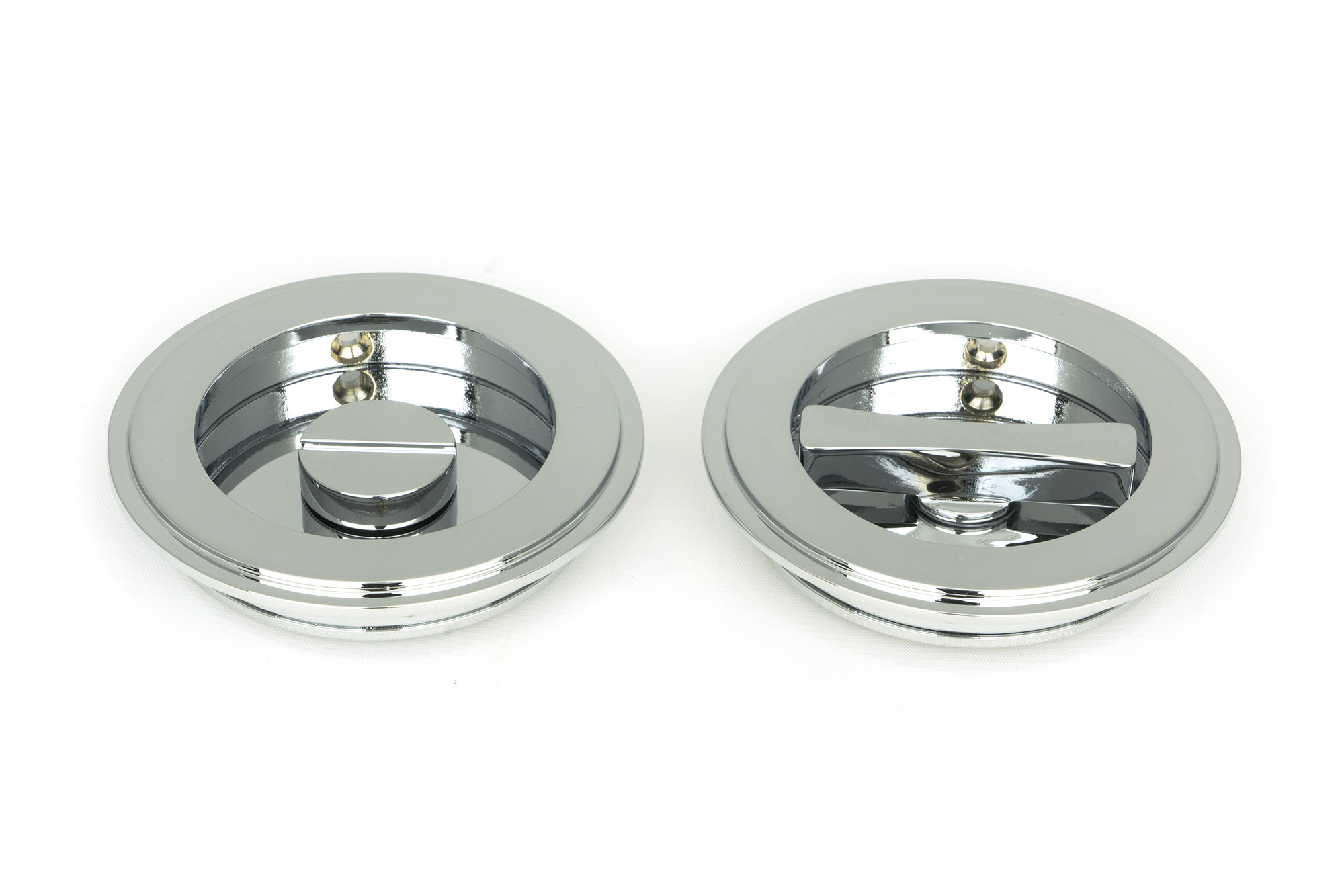 polished chrome 75mm art deco round pull privacy set