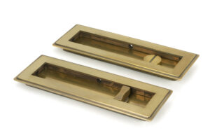 aged brass 175mm art deco rectangular pull privacy set