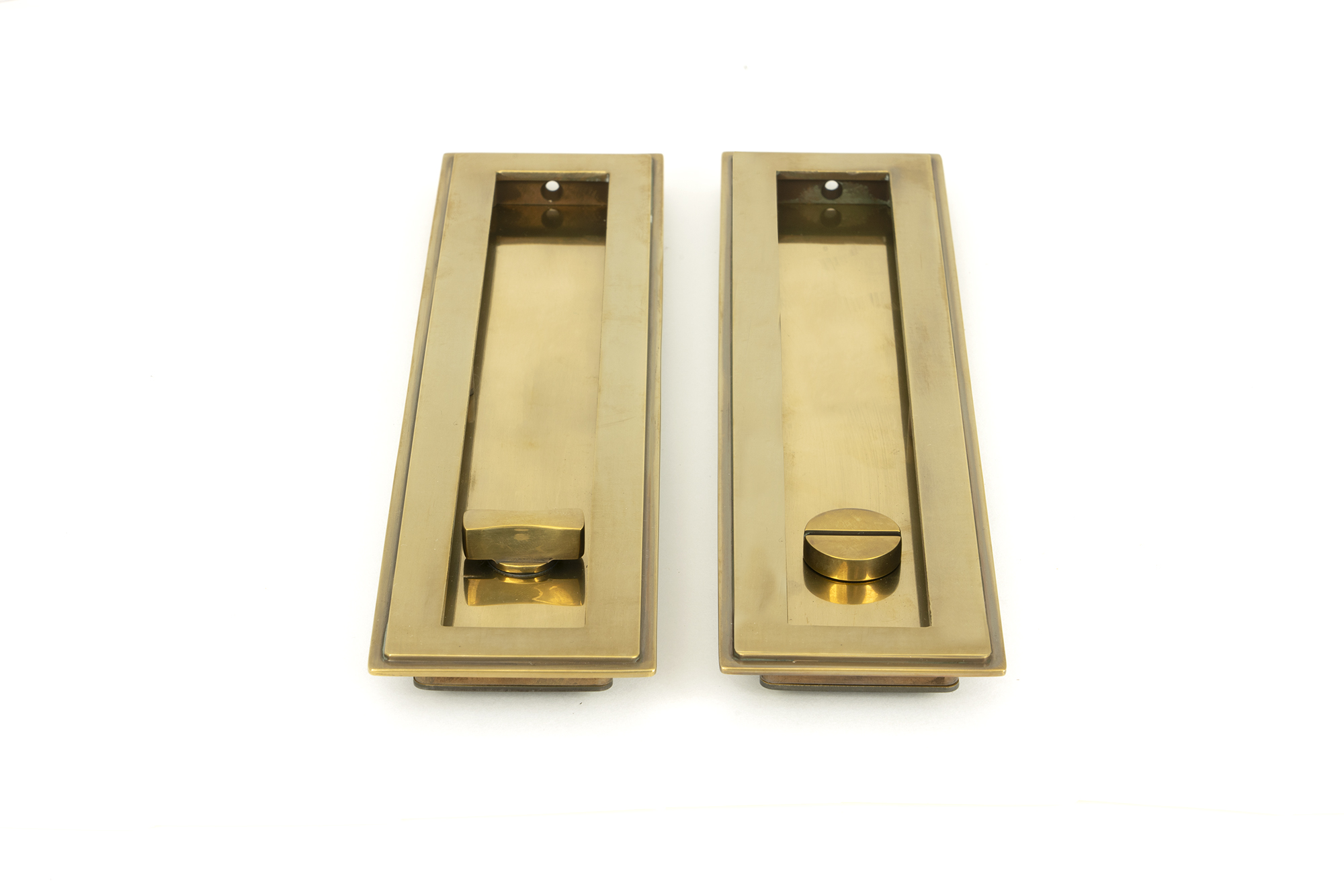 aged brass 250mm art deco rectangular pull privacy set