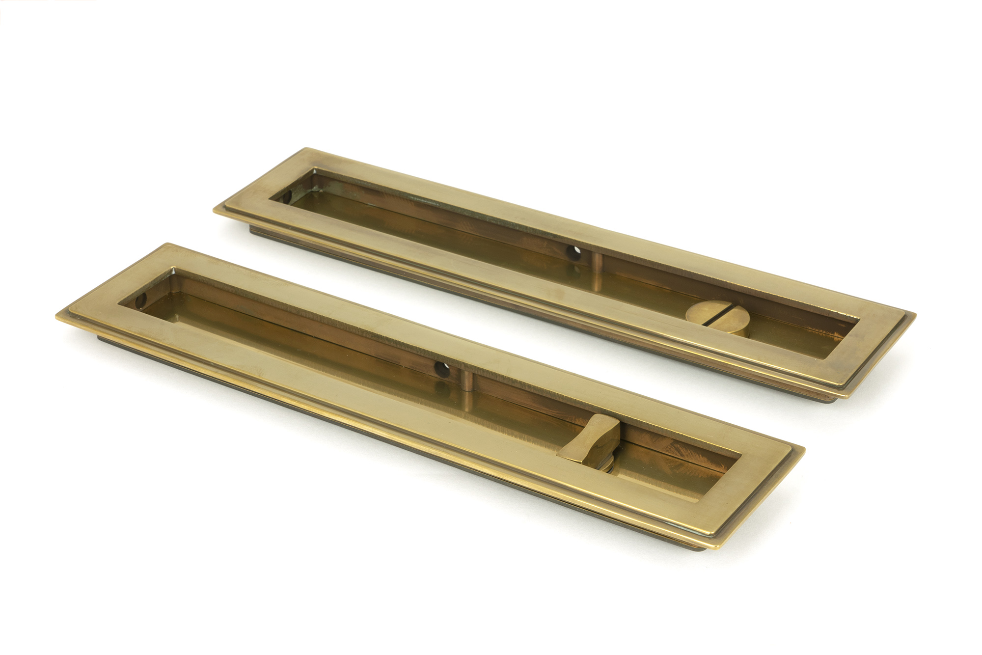 aged brass 250mm art deco rectangular pull privacy set