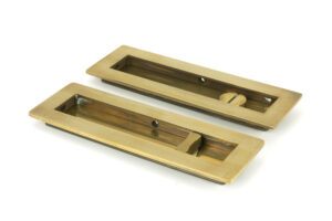 aged brass 175mm plain rectangular pull privacy set
