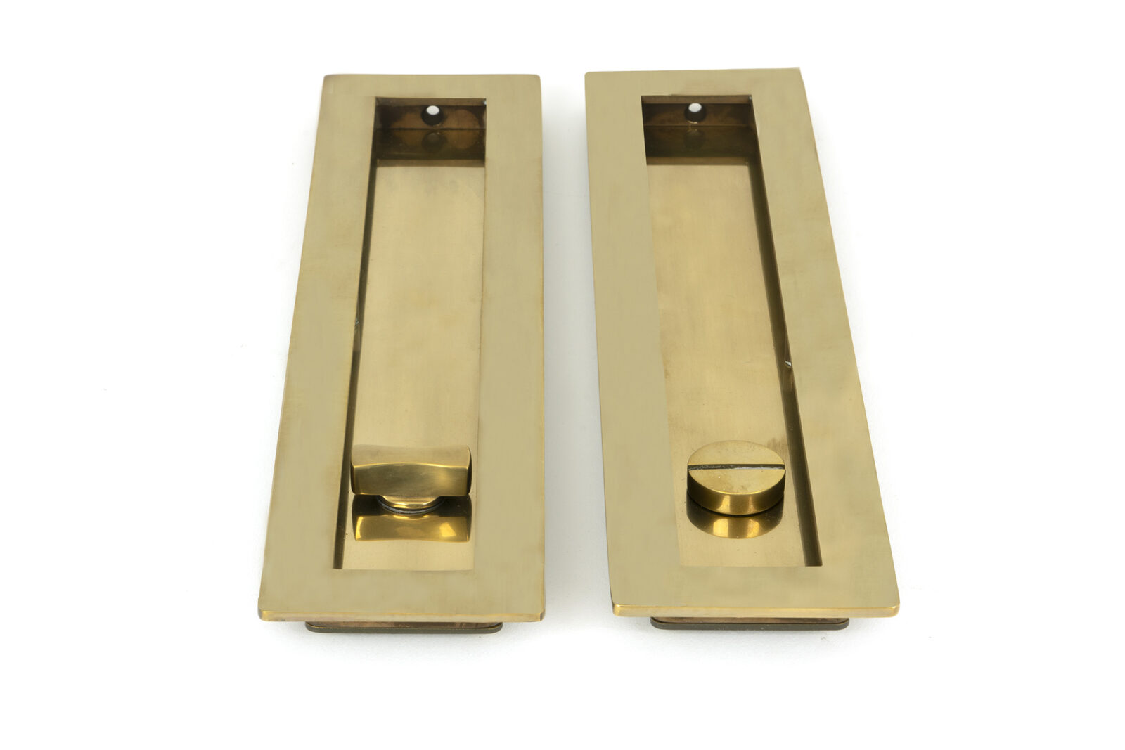 aged brass 250mm plain rectangular pull privacy set