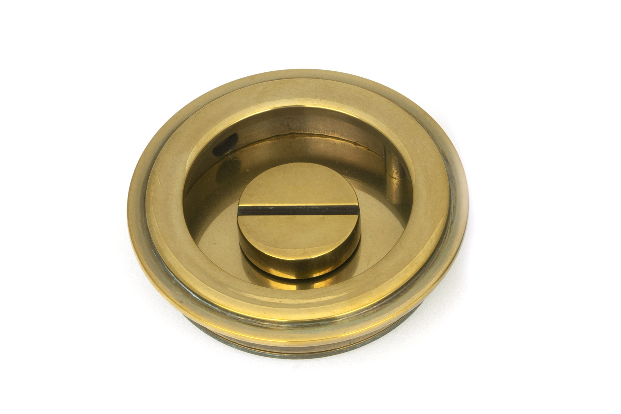 aged brass 60mm art deco round pull privacy set