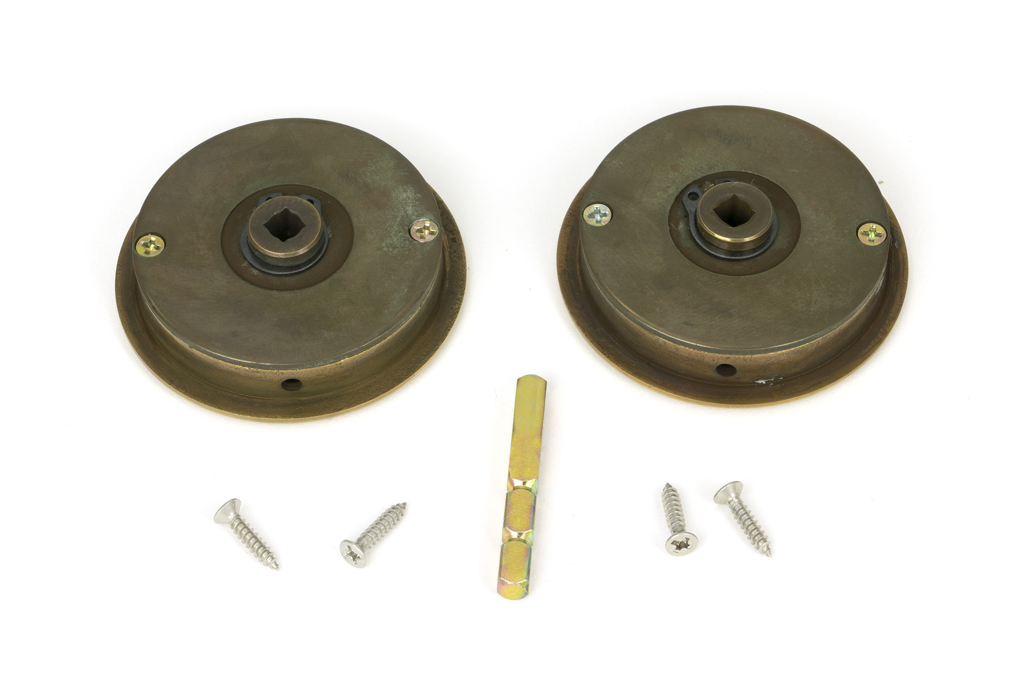 aged brass 60mm art deco round pull privacy set