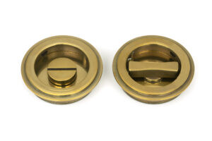 aged brass 60mm art deco round pull privacy set