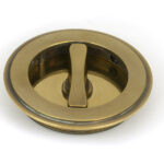 aged brass 75mm art deco round pull privacy set