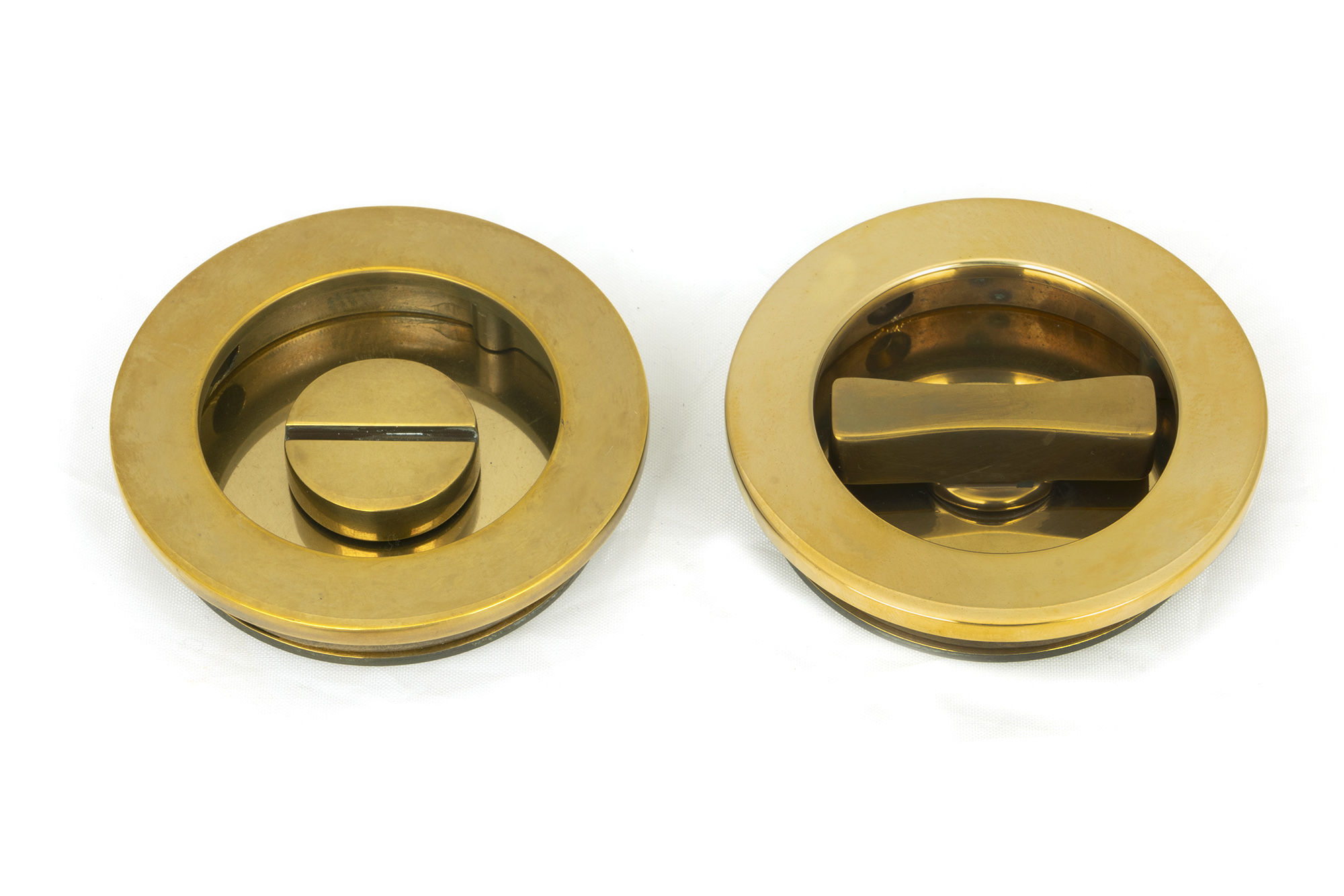 aged brass 60mm plain round pull privacy set