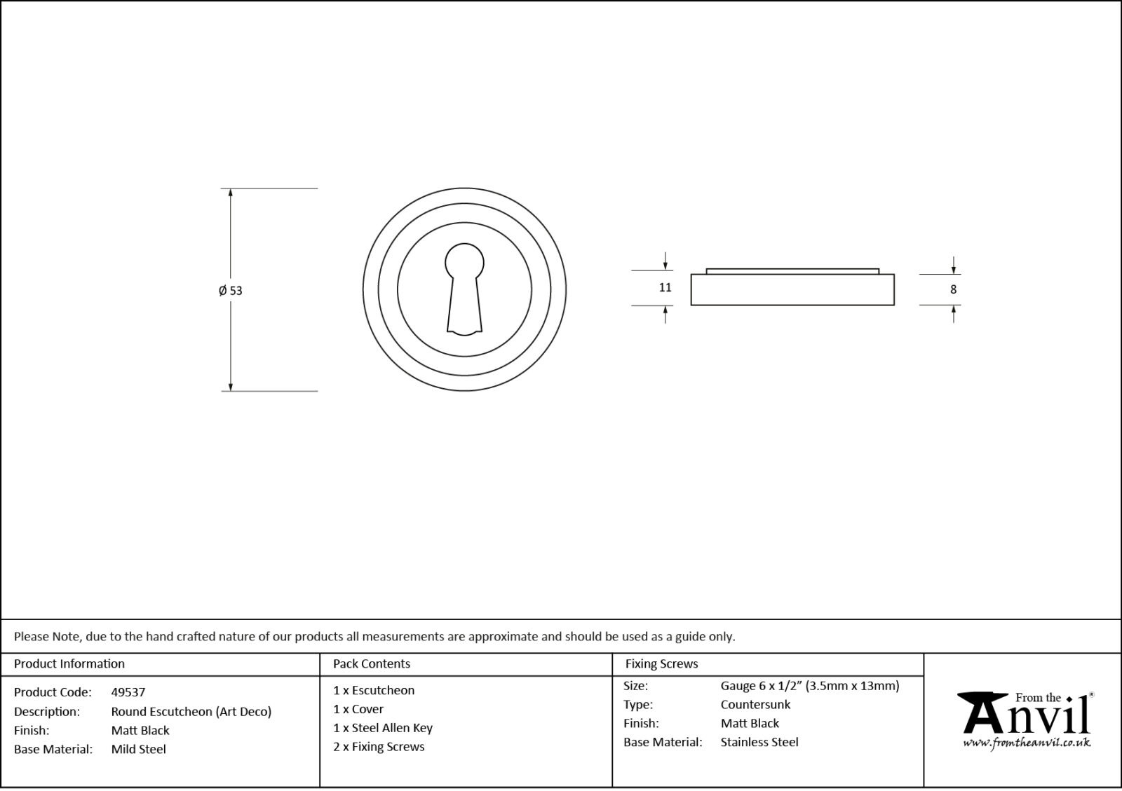 matt black round escutcheon (art deco)