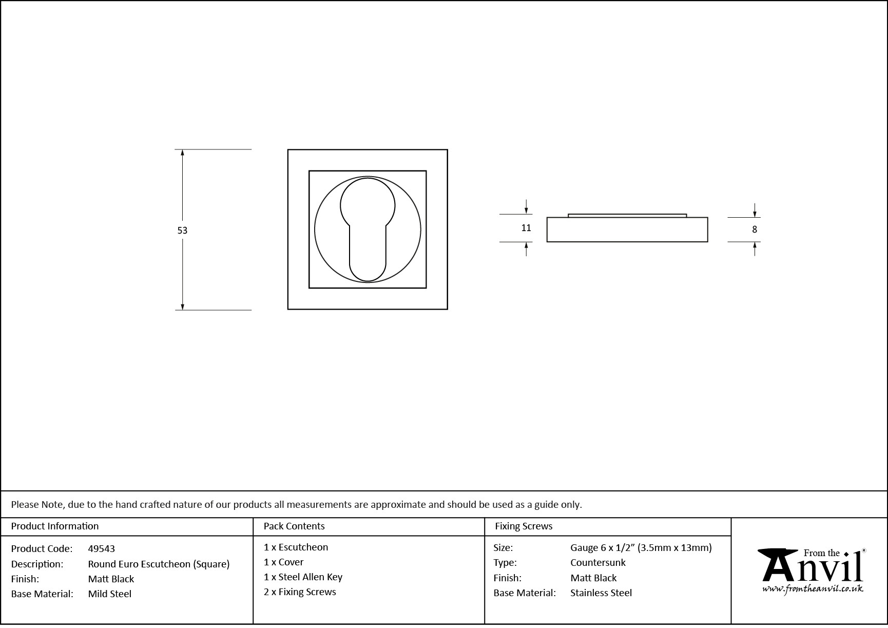 matt black round euro escutcheon (square)