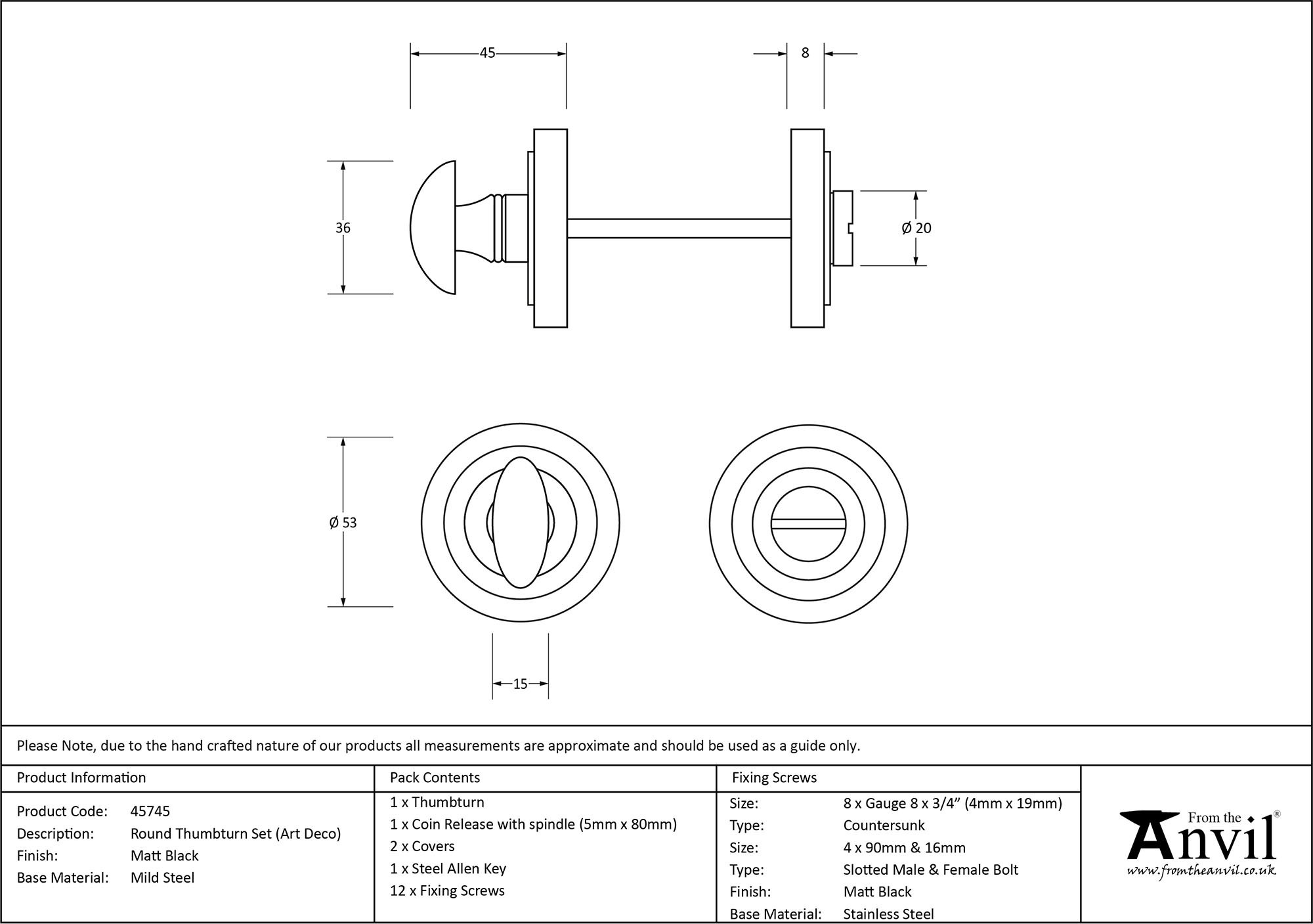 matt black round thumbturn set (art deco)