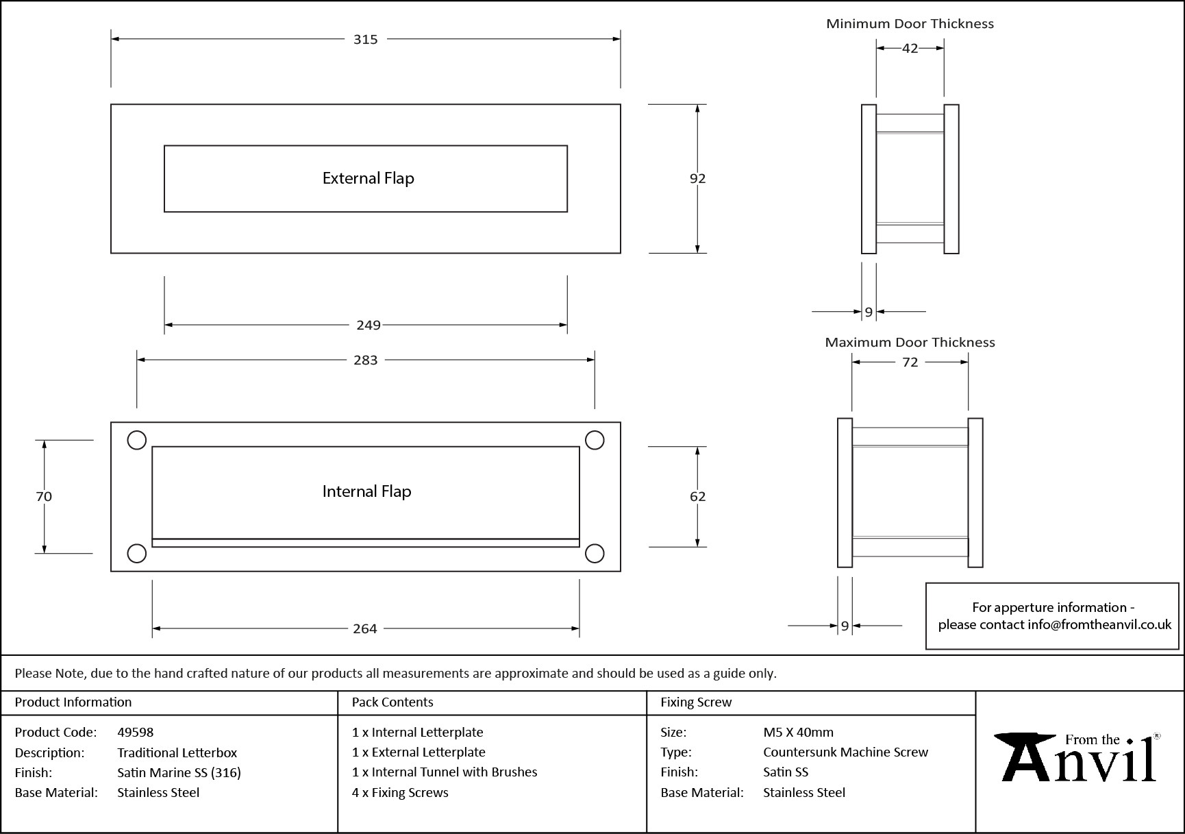 satin marine ss (316) traditional letterbox