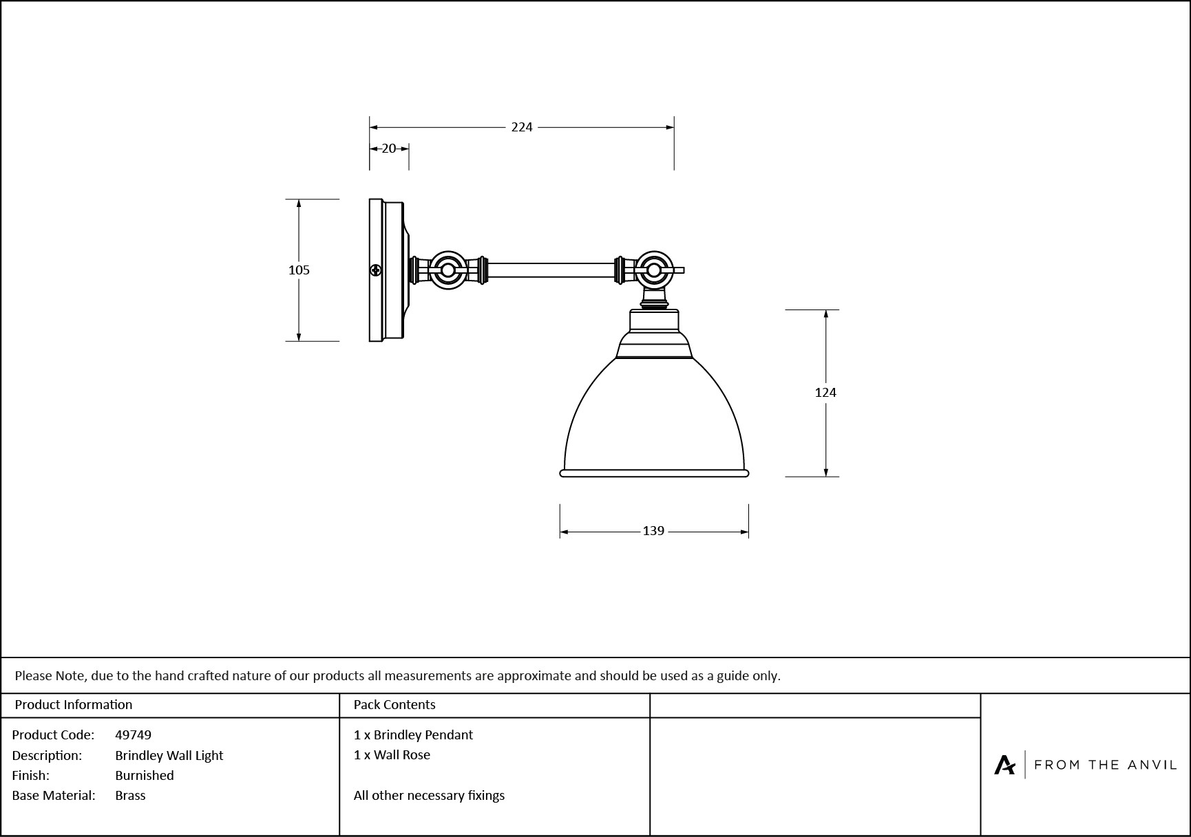 burnished brindley wall light
