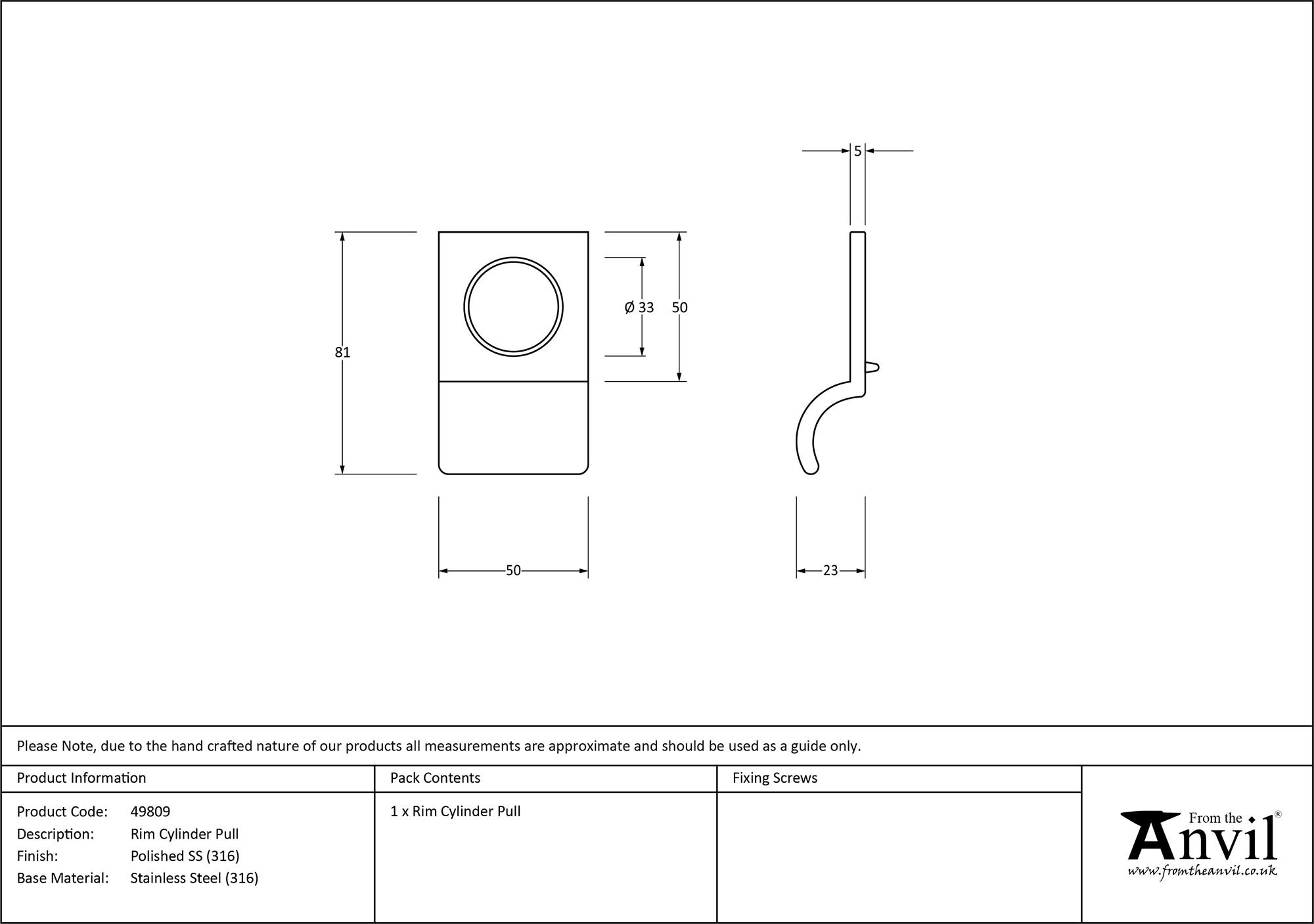 polished marine ss (316) rim cylinder pull