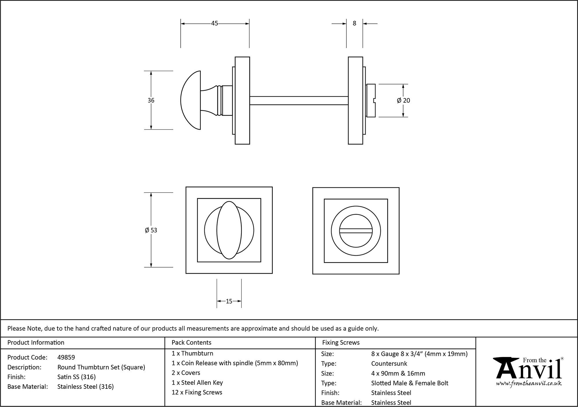 satin marine ss (316) round thumbturn set (square)