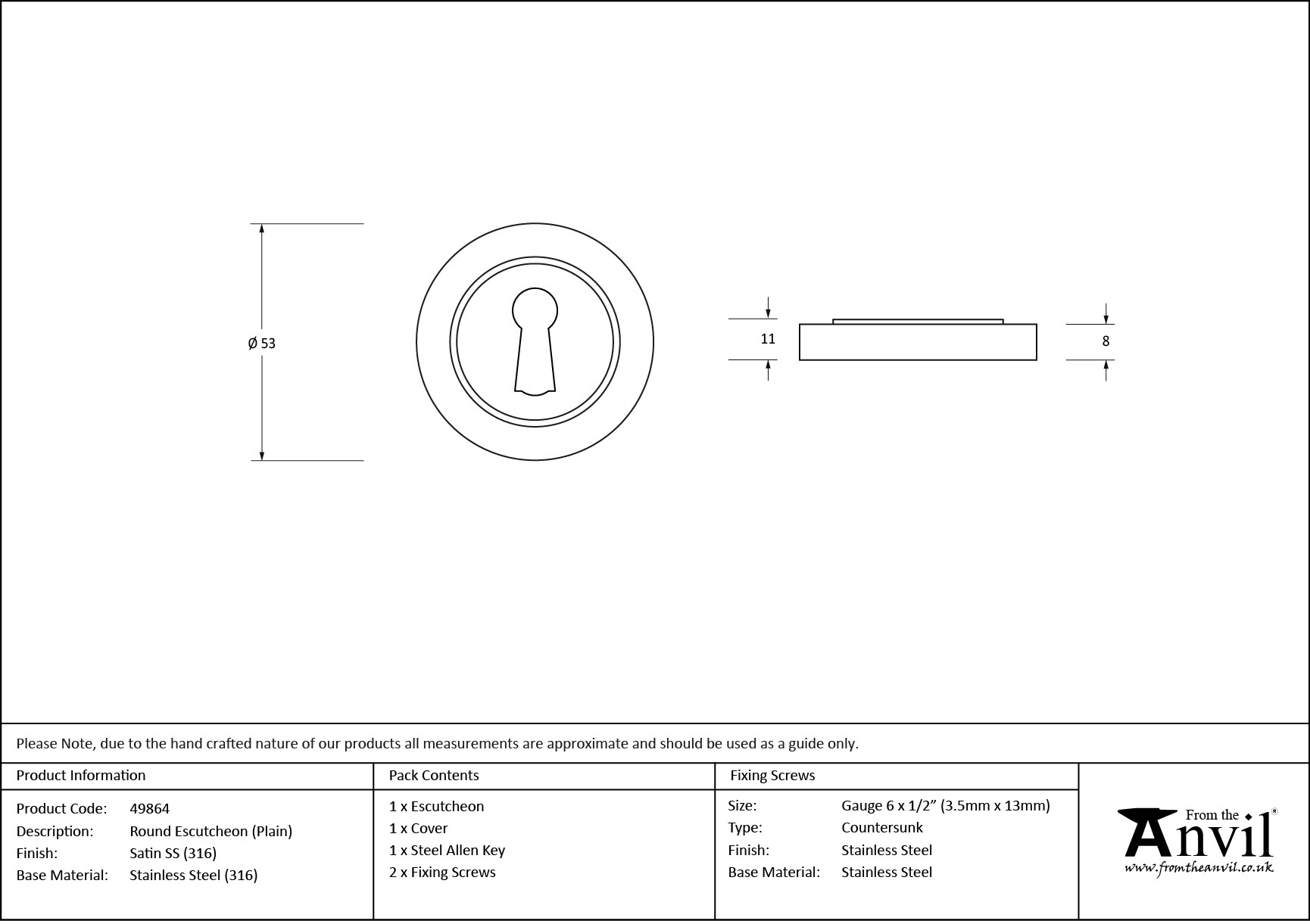 satin marine ss (316) round escutcheon (plain)