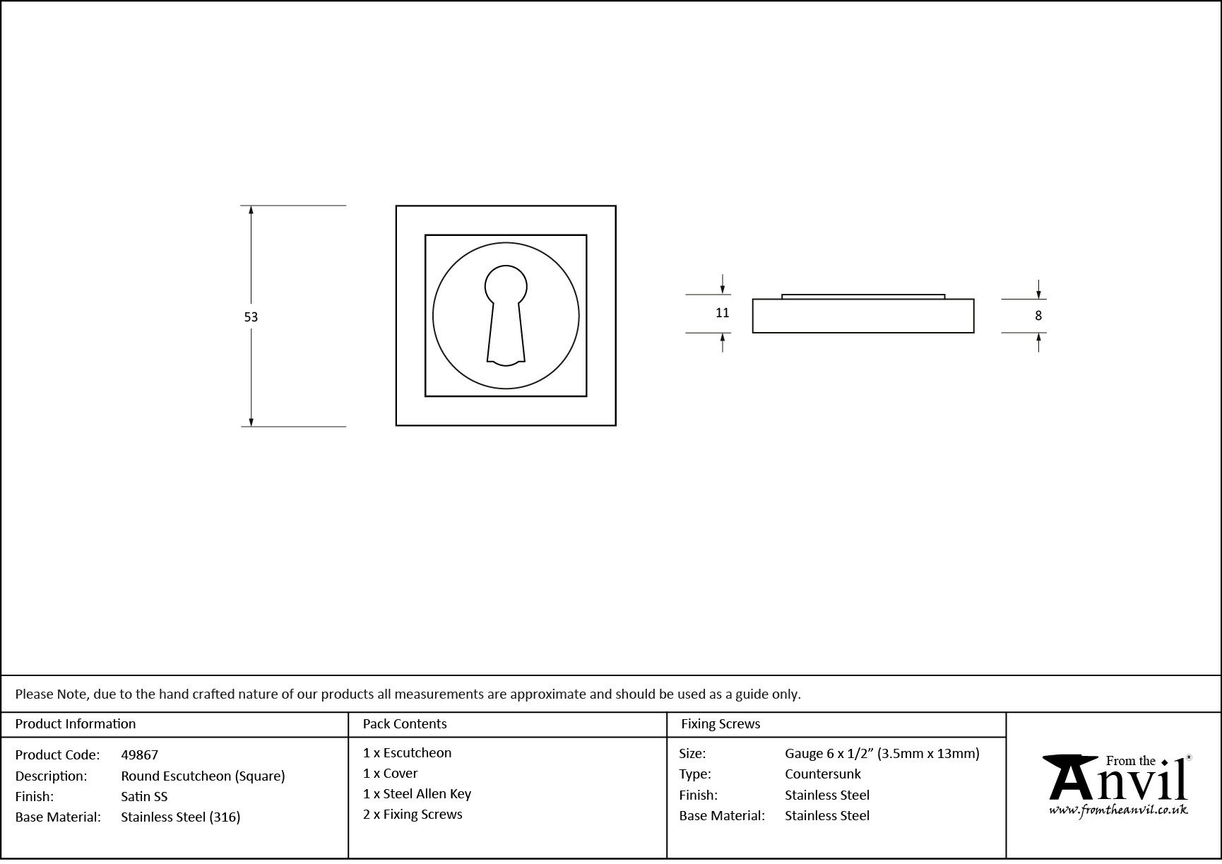 satin marine ss (316) round escutcheon (square)